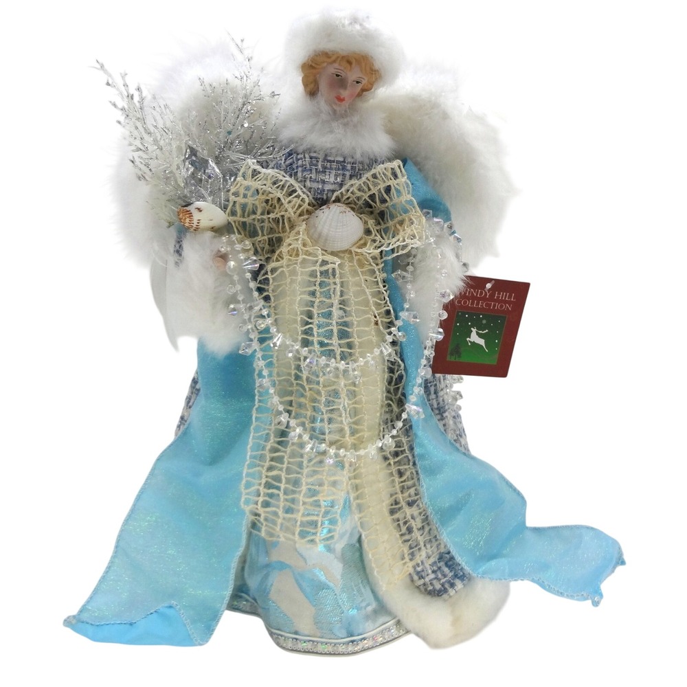 NWT Angel Tree Topper White Blue Sparkle Coastal Beach Seashell‎